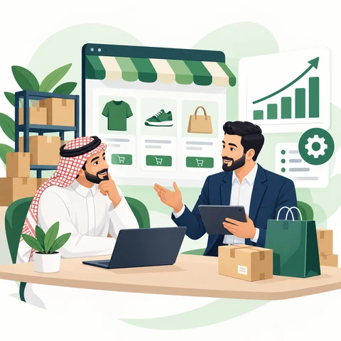 رسم يوضح تطوير الشركات والمتاجر الإلكترونية